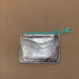 Silver Card Holder with Teal Zipper